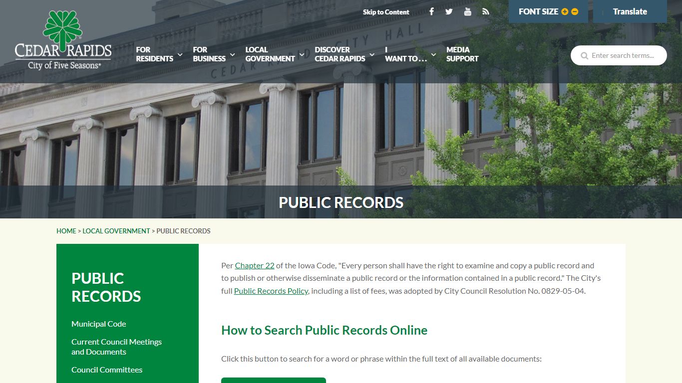 Public Records - Cedar Rapids, Iowa